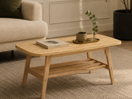 Coffee Table With Double Layer Storage For Living Rooms - Wood