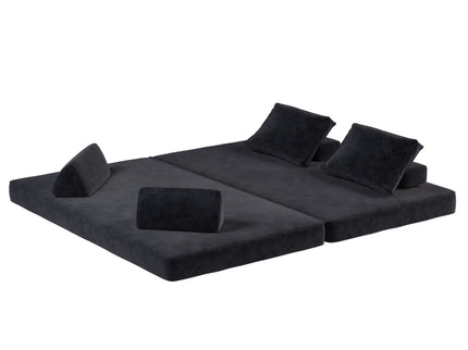 Multifunctional Convertible Sofa Bed With 2 Tumbler Backrests And 2 Pillows, Deep Seat Couch