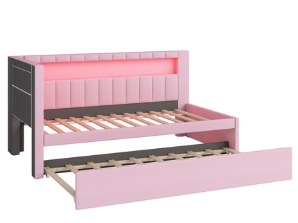 Upholstered Platform Bed With USB Ports And LED Belt