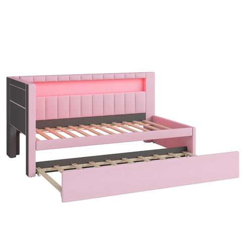 Upholstered Platform Bed With USB Ports And LED Belt