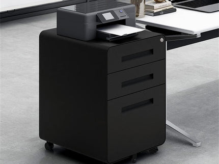 3 Drawer Mobile File Cabinet Under Desk Office, Simple Style Versatile Storage Cabinet For Legal / Letter / A4 Files, 5 Wheel Design Anti-Tilting Cold Rolled Steel Waterproof Moisture-Proof