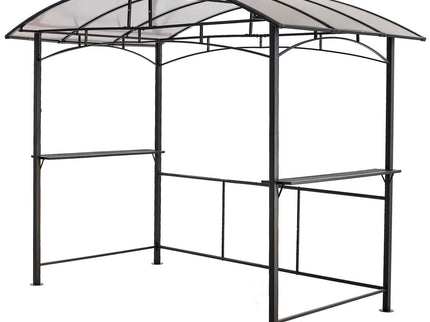 Grill Gazebo 8X5Ft, Outdoor Patio Canopy, Bbq Shelter With Steel Hardtop And Side Shelves - Black