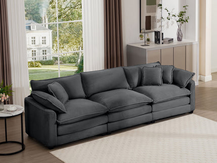 Mid-Century Modern 3 Seater Sectional Sofa With Arm And Throw Pillows