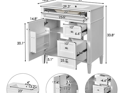 Bathroom Vanity With Top Sink, 2 Doors And 3 Drawers, Freestanding Set With Mirror Cabinet