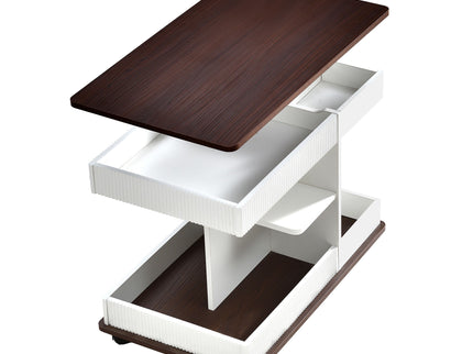 Adjustable End Table With Wheels, 360°Rotating Top And Storage Space