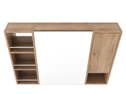 Wall Mounted Bathroom Mirror Cabinet, Adjustable Shelves Storage Cabinet - Imitative Oak