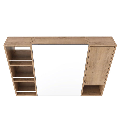Wall Mounted Bathroom Mirror Cabinet, Adjustable Shelves Storage Cabinet - Imitative Oak