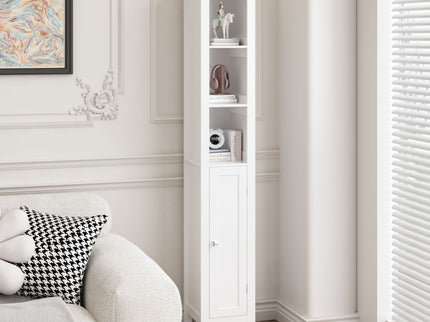 Slim Tall Bathroom Storage Cabinet With Adjustable Shelves, Anti Tip Freestanding Cabinet - White