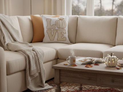 Love Pumpkin Embroidered Throw Pillow - Natural