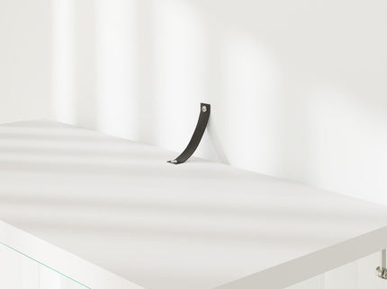 Glass Display Cabinet With LED Lights, Tempered Glass Doors, Large Drawers, 2 Door Storage Case With 4 Shelves - Natural / White