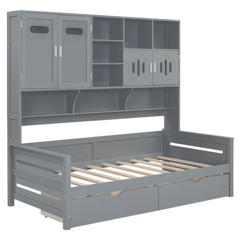 Daybed With All-In-One Cabinet And Shelf
