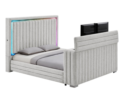 Elliot - Bed With Immersive Sound, LED Lighting, Fireplace Footboard, TV Lift