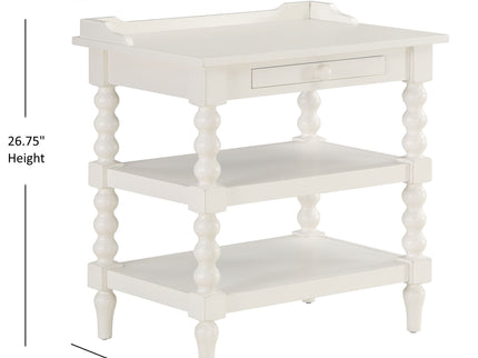 Aria - Nightstand With Styling, 2 Shelves, Pull Out Tray, Spool Turned Legs - Antique White