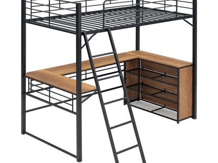 Loft Bed & 3 Layers Of Shelves And L-Shaped Desk