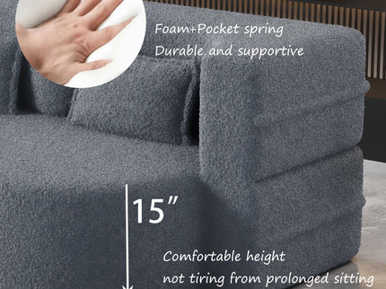 Modern Floor Sofa, With 2 Pillows, Convertible Teddy Fabric Foam Filled Bed
