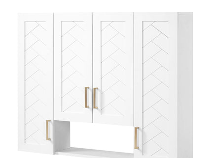 Wall Mounted Medicine Cabinet With 5 Adjustable Shelves, Exquisite Carving - White