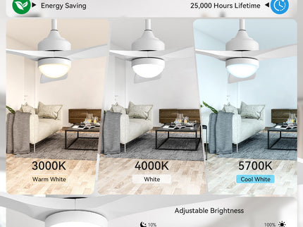 52" Ceiling Fan With Dimmable LED Light, 6 Speed DC Motor, 3 Blades