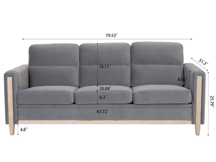 Comfortable Solid Wood Three-Seater Sofa, Soft Cushions, Durable And Long-Lasting, 79.5" Sofa Couch For Living Room