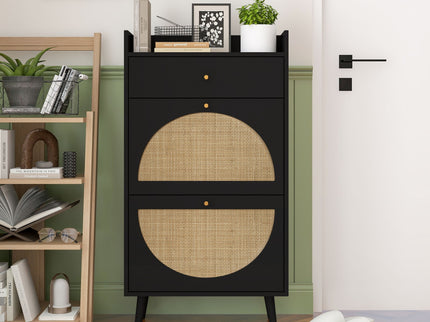 Allen - Rattan 2 Door 1 Drawer Cabinet Shoe Rack For Entrance