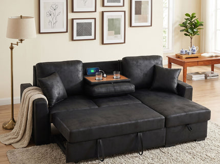 Upholstered Sectional With Pull-Out Bed And Chaise Storage