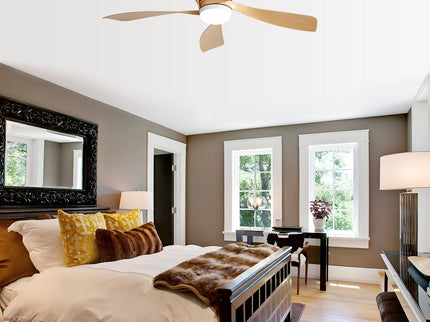 52" Ceiling Fan With 3 Color Dimmable LED Light, 5 Blades, Remote Control, Reversible DC Motor