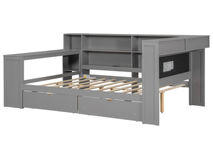 Platform Bed With Storage Shelves, Drawers, Charging Station, LED, Desk