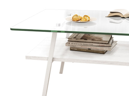Rectangle Coffee Table, Tempered Glass Tabletop With Metal Legs, Modern Table For Living Room