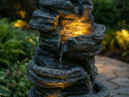 6 Tier Cascading Stone Water Fountain With LED Lights - Gray