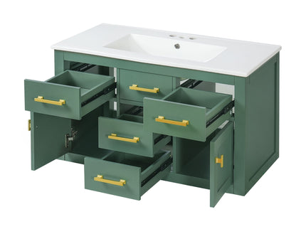 Wall Mounted Bathroom Cabinet With Sink, Multiple Drawers And Doors - Green