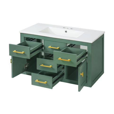 Wall Mounted Bathroom Cabinet With Sink, Multiple Drawers And Doors - Green