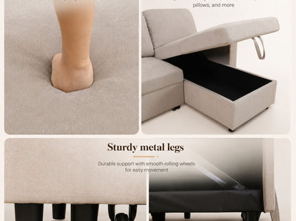 L - Shaped Convertible Sofa Bed With Storage Chaise