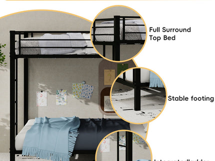 Bunk Bed For Kids, Convertible Frame With Ladders & Guardrail