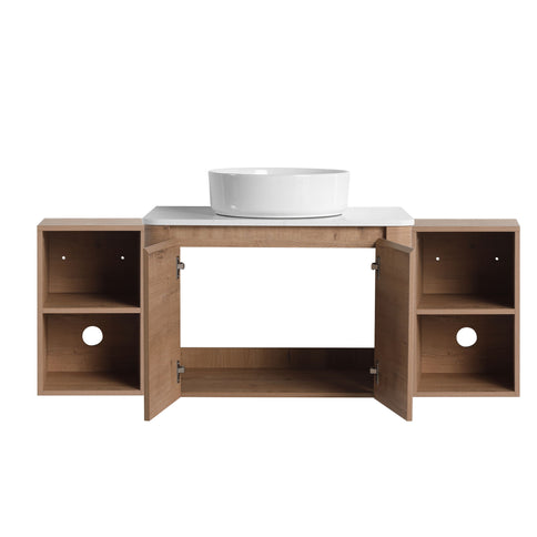 Wall Mounted Bathroom Vanity With Art Sink, 2 Storage Shelves, Soft Close Door