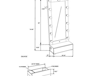 Elisa - Narrow Tall Mirror With Speaker And Drawer