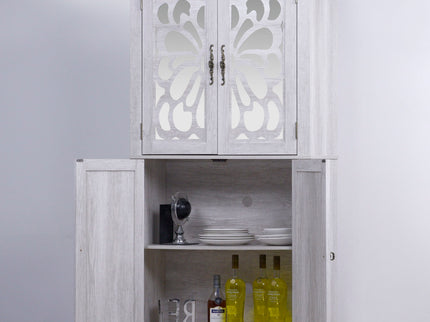 Modern Sideboard Buffet With 4 Mirrored Doors, Adjustable Shelves