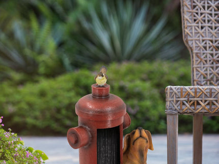 Red Fire Hydrant Water Fountain With Dog And Bird Accents, Outdoor Fountian With Light And Pump - Red / Light Brown