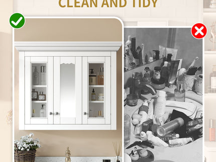 Bathroom Medicine Cabinet With Mirror, 5 Adjustable Closed Shelves, Wall-Mounted - White