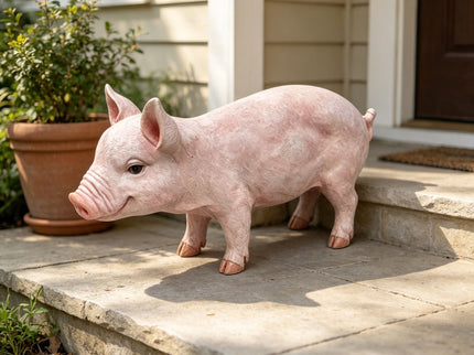 Cute Pig Garden Statue, Farm Pig Figurine Lawn Ornament, Weatherproof Outdoor Sculpture Decor - Baby Pink
