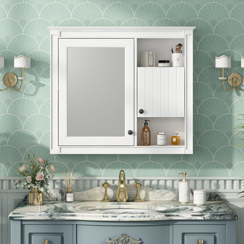 Wall-Mounted Bathroom Cabinet With Mirror And 3 Shelves - White