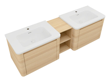 Wall Mounted Bathroom Vanity With Sink And Storage Shelves, Soft Close Doors