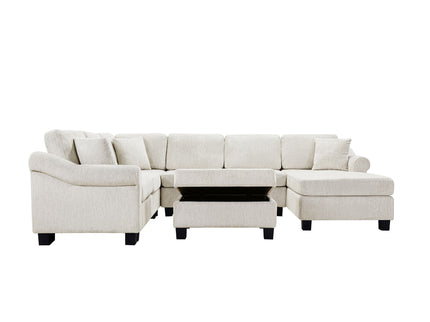 Contemporary U - Shaped Sectional Sofa With Movable Storage Ottoman