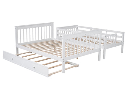 Bunk Bed With Twin Size Trundle, Storage And Guard Rail For Bedroom