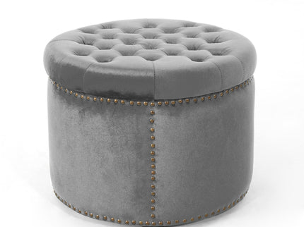 Elegant Round Ottoman Footstool With Studded Rim