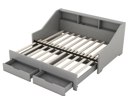 Daybed Frame With Storage Bookcases, 2 Drawers, Charging Station