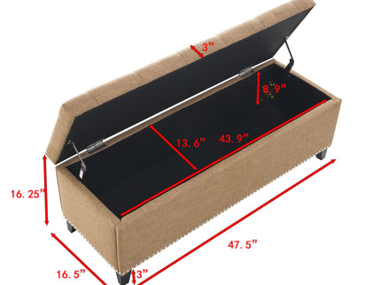 Button-Tufted Storage Ottoman With Safety Close Hinge