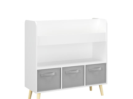 Bookshelf With 3 Bins, Storage Shelf For Toys And Books - White