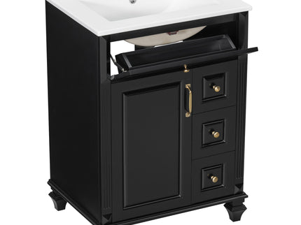 Freestanding Bathroom Vanity With Sink, 3 Drawers & Flip-Out Drawer