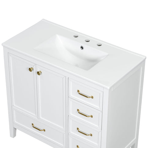 Elegant Vintage Bathroom Vanity & Sink And Soft Closing Door, 4 Drawers Of Different Sizes Frame