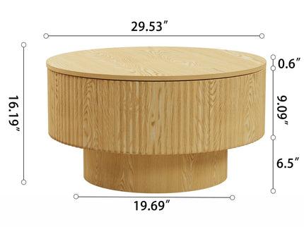 Modern Circular Coffee Table With Stripe Design And Storage Space