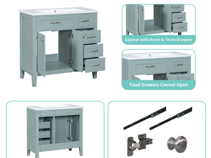 Modern Bathroom Vanity With Sink, Freestanding Design With Drawers And Doors